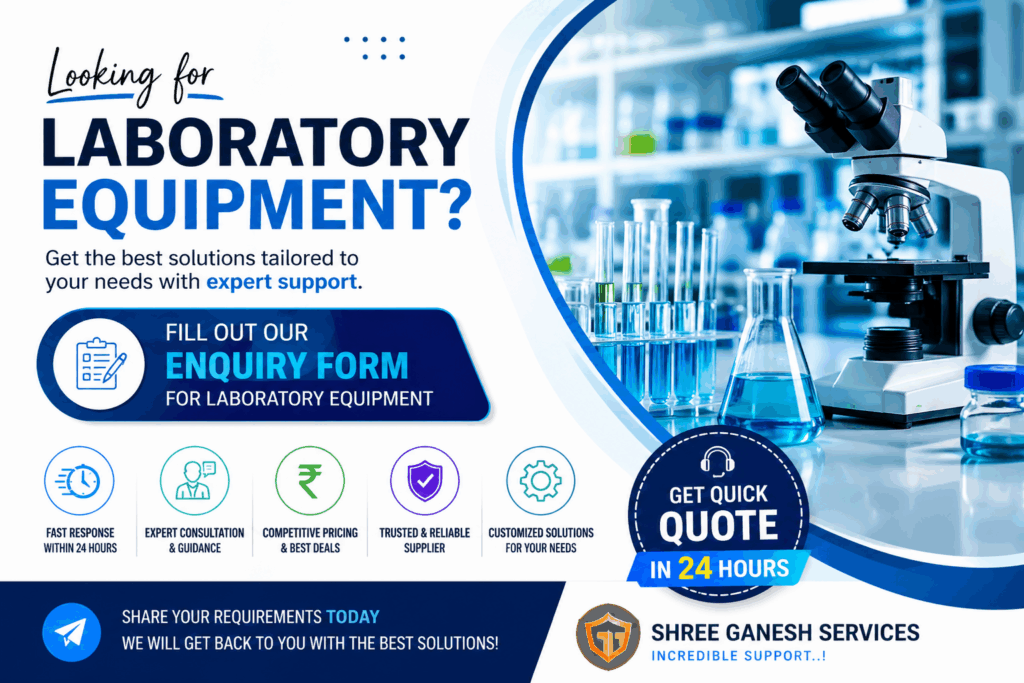 Enquiry form for laboratory equipment showing microscope, lab instruments and fast 24 hour quote support banner